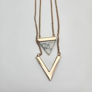 Vintage CHEVRON Triangle Marble Gold-Tone Double Strand Necklace
